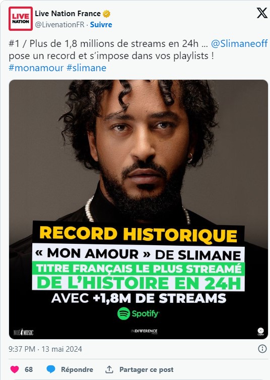 La belle revanche de Slimane : Il bat le record du titre français le plus écouté dans le monde en 24h! - slimane d