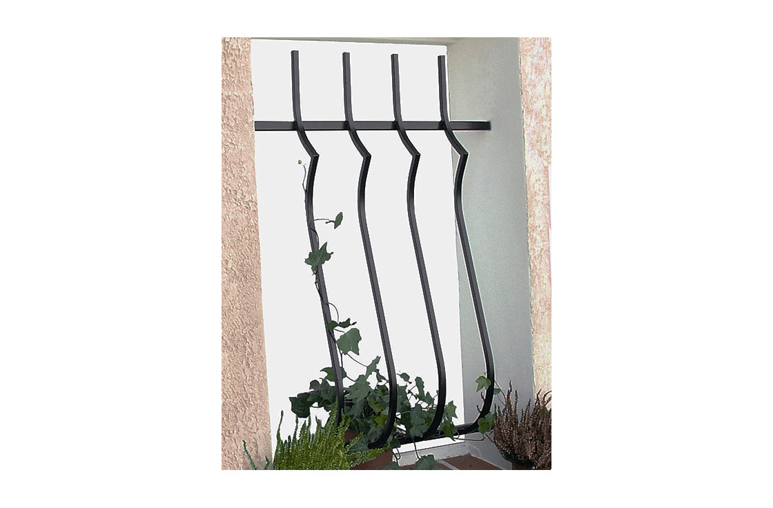 barreaux de fenêtre bombés avec plantes fleuries