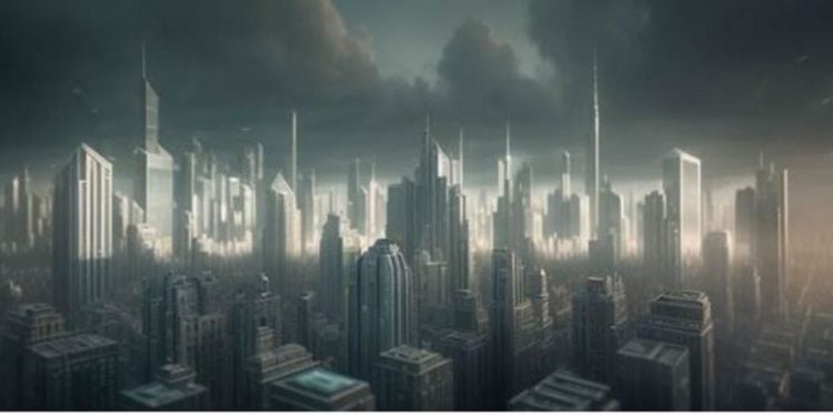 Une ville avec un message qui apparait